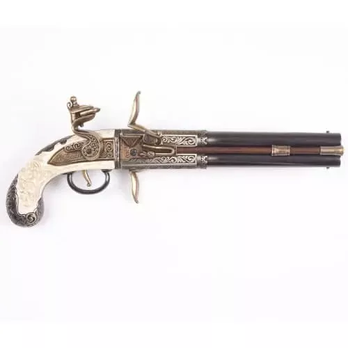 Engraved Double Barrel Flintlock Pistol - Hunt Gear Supply